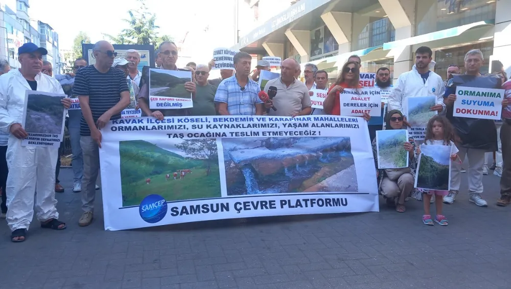 Kavak’ın Köseli mahallesine taş ocağı kırma, eleme ve yıkama tesisi kurulmasına kefenli, ceset torbalı Çanlı protesto